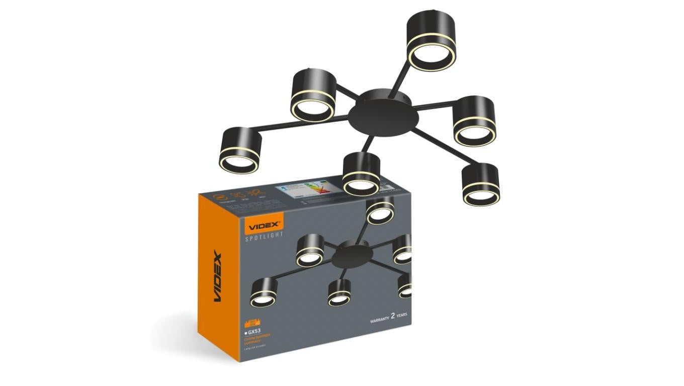 Lampa Sufitowa Żyrandol Oprawa 6x GX53 Czarna Natynkowa Videx