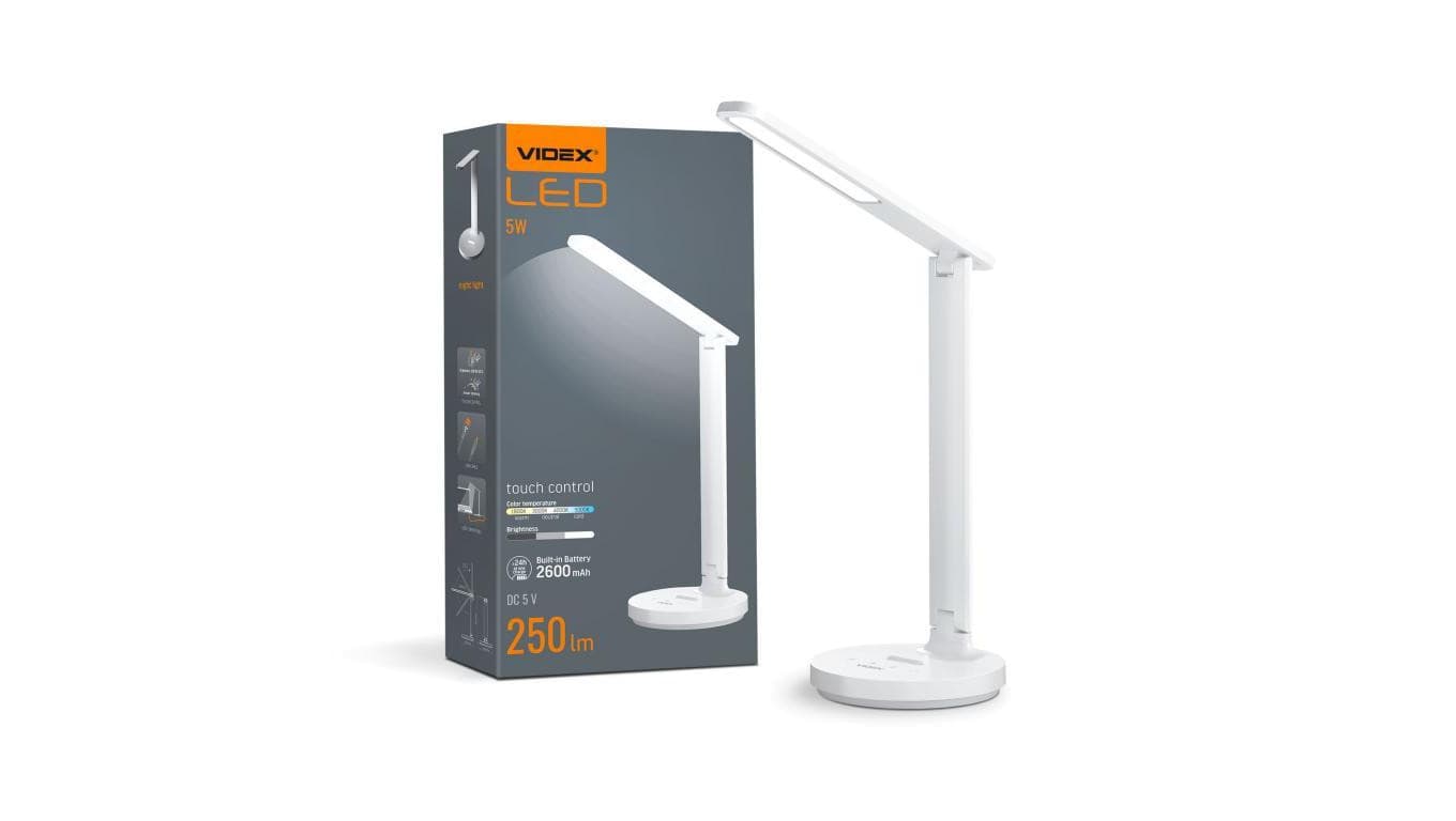 Lampka Biurkowa LED 5W 250lm 5000K Zimna Biała Ściemnialna Videx