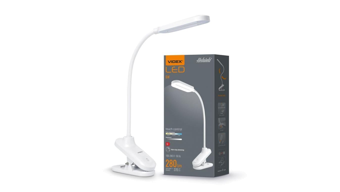 Lampka Biurkowa LED HELSINKI VIDEX z możliwością ściemniania 6W 3000K - 5500K CCT Biała