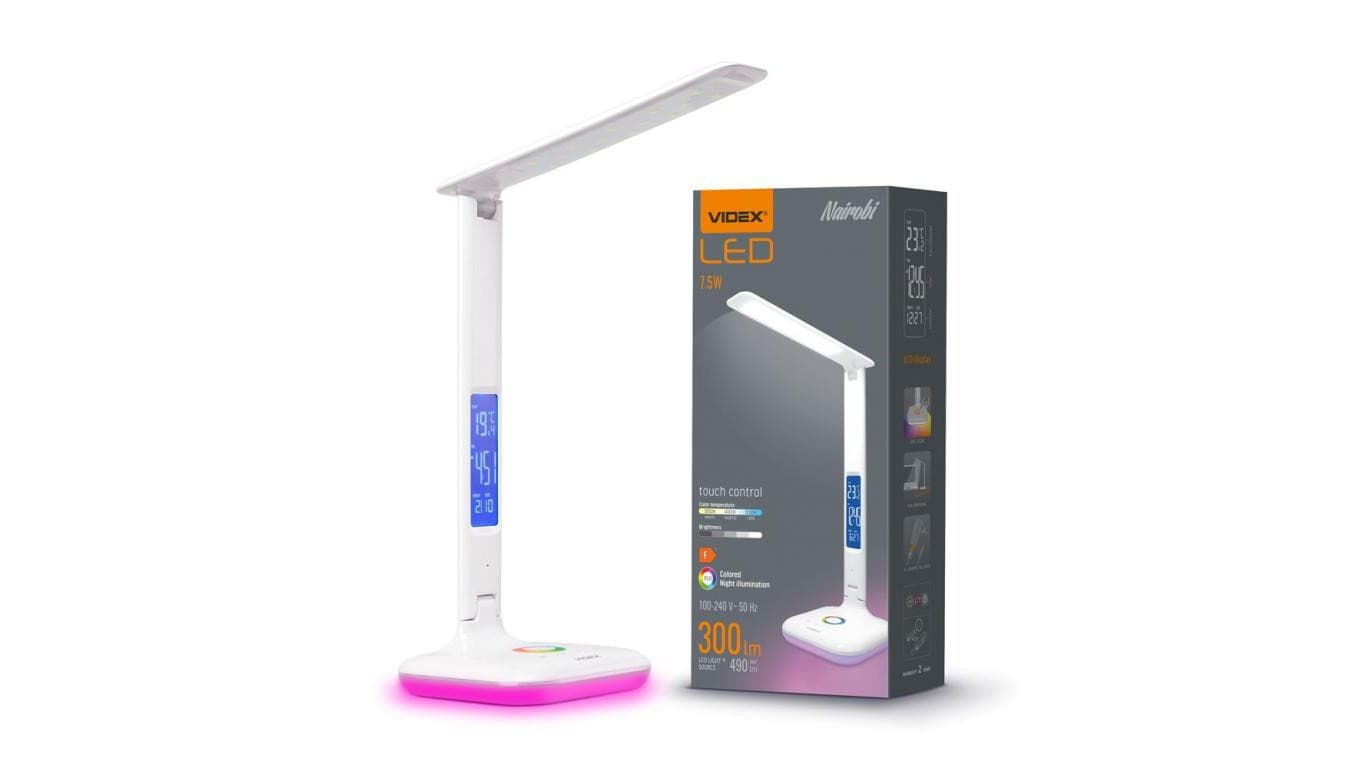 Lampka Biurkowa LED NAIROBI VIDEX z możliwością ściemniania 7,5W 3000K - 5500K RGB Dotykowa Biała