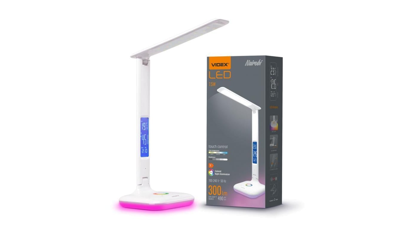 Lampka Biurkowa LED NAIROBI VIDEX z możliwością ściemniania 7,5W 3000K - 5500K RGB Dotykowa Biała