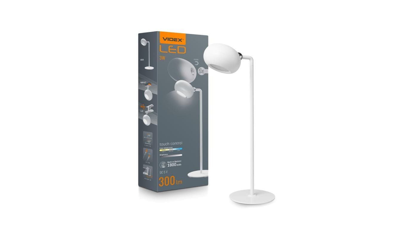 Lampka Biurkowa LED Nocna 3W 300lm 5500K Zimna Biała Ściemnialna Videx
