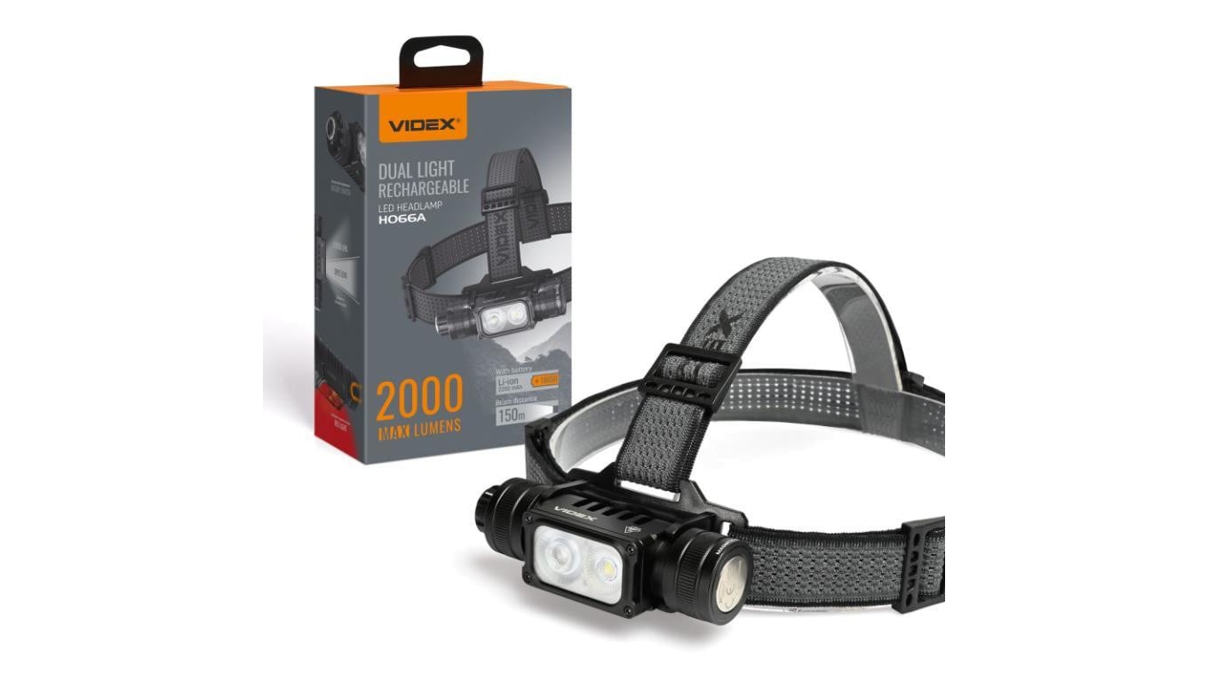 Latarka Czołowa LED 2 Barwy Światła 20W 2000lm 5000K Czarna IP67 Videx