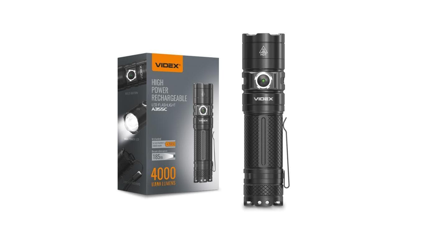 Latarka Ręczna Akumulatorowa LED 20W 4000lm 6 Trybów Pracy USB-C Wodoszczelna IP68 Videx