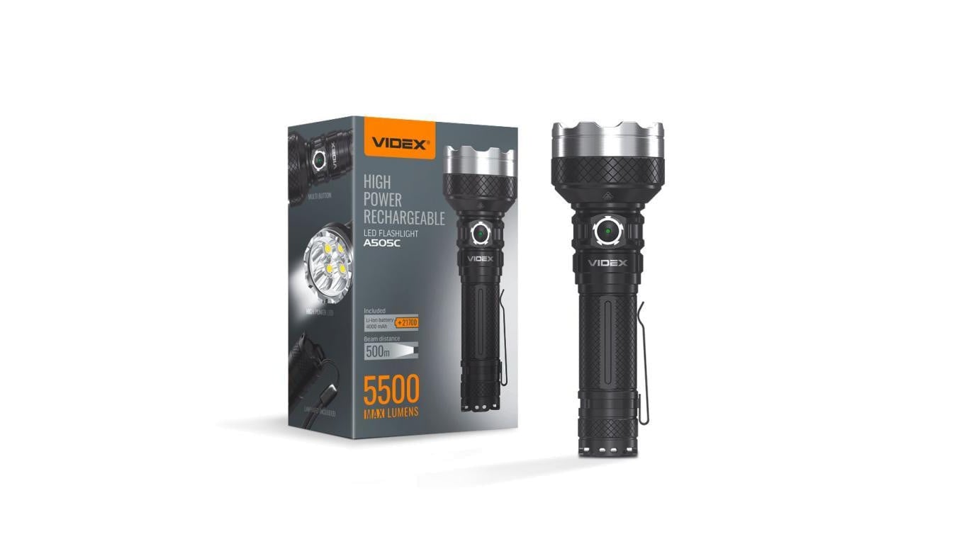 Latarka Ręczna Akumulatorowa LED 20W 5500lm 6 Trybów Pracy USB-C Wodoszczelna IP68 Videx