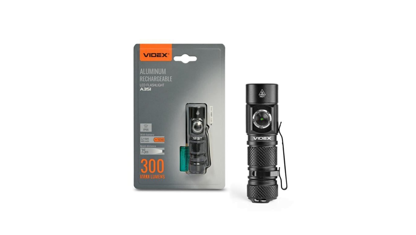 Latarka Ręczna Akumulatorowa LED 3 Barwy Światła 20W 300lm 5000K Czarna IP67 Videx