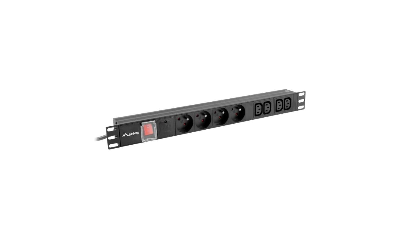 Listwa zasilająca RACK 19 1U 4 gniazd F + 4 gniazda C13 z wyłącznikiem 2m LANBERG