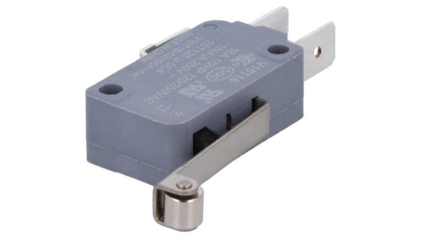 Mikroprzełącznik SNAP ACTION, z konfiguracją styków SPDT, siła przełączania 0,98N, 16A/250VAC, IP40, V15T16-CZ100A06-K