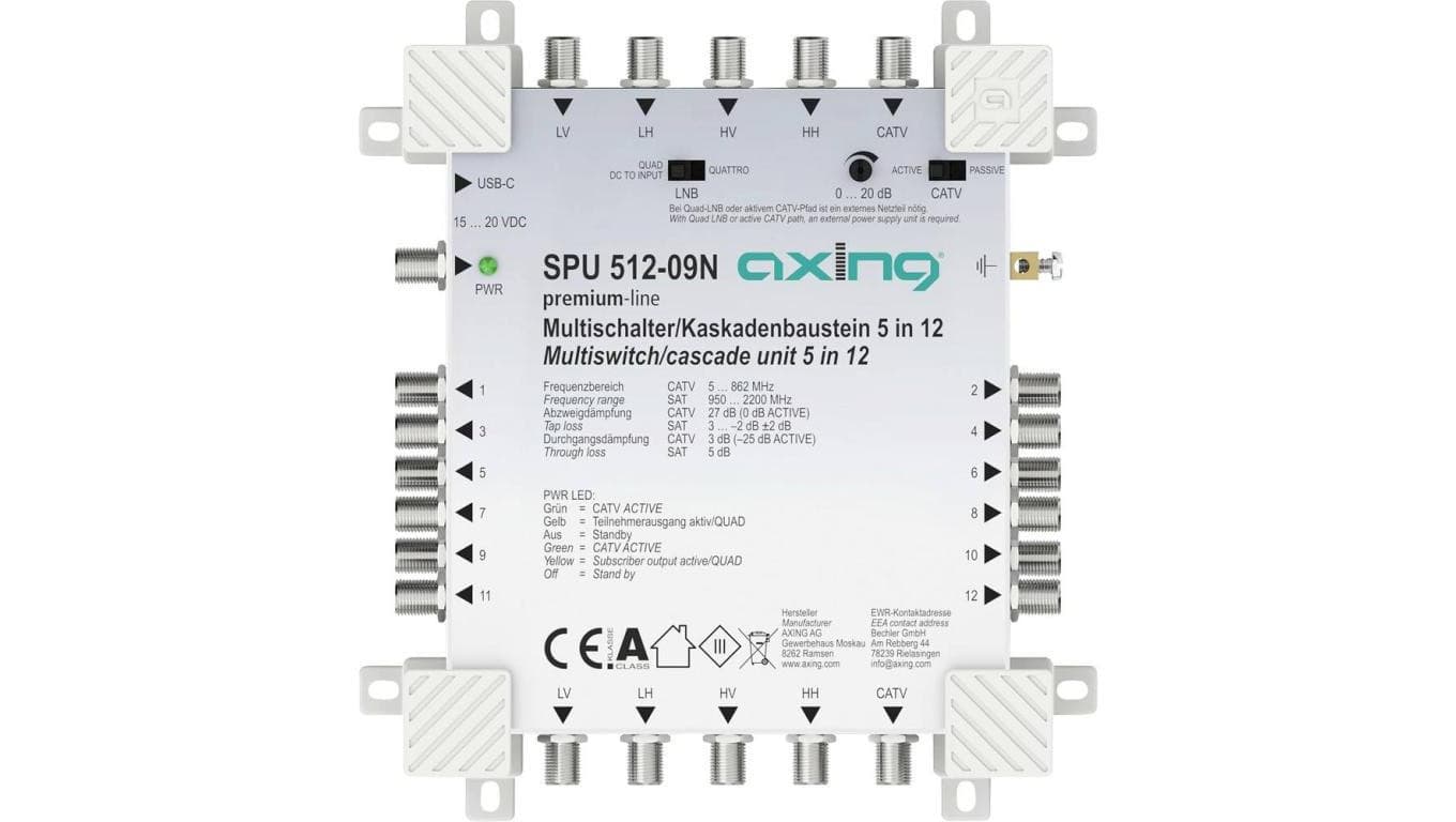 Multiswitch Axing 5/12 SPU 512-09N kaskadowy 4×SAT (1xLNB Quattro) 1 × naziemna