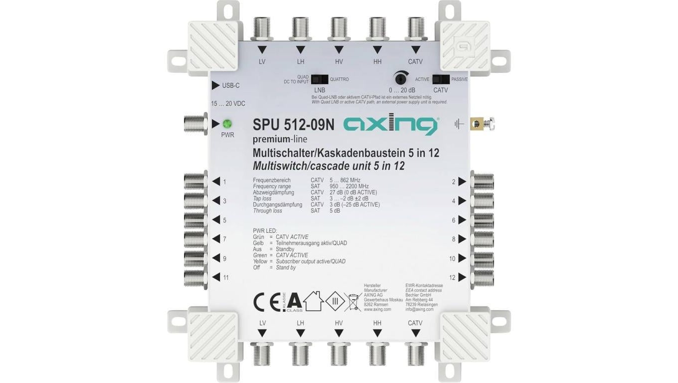 Multiswitch Axing 5/12 SPU 512-09N kaskadowy 4×SAT (1xLNB Quattro) 1 × naziemna