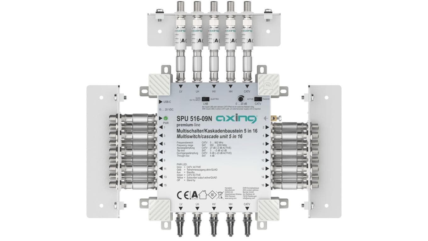 Multiswitch Axing 5/16 SPU 516-09N kaskadowy 4×SAT (1xLNB Quattro) 1 × naziemna