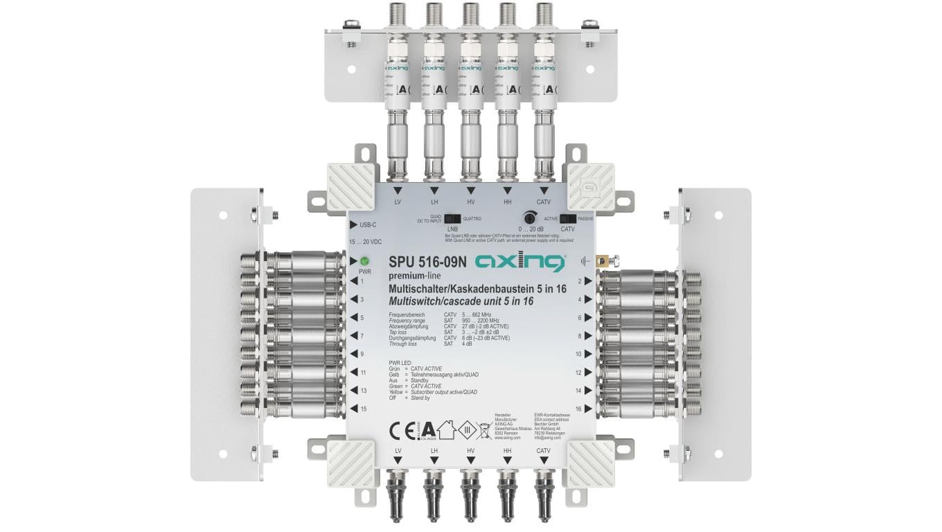 Multiswitch Axing 5/16 SPU 516-09N kaskadowy 4×SAT (1xLNB Quattro) 1 × naziemna