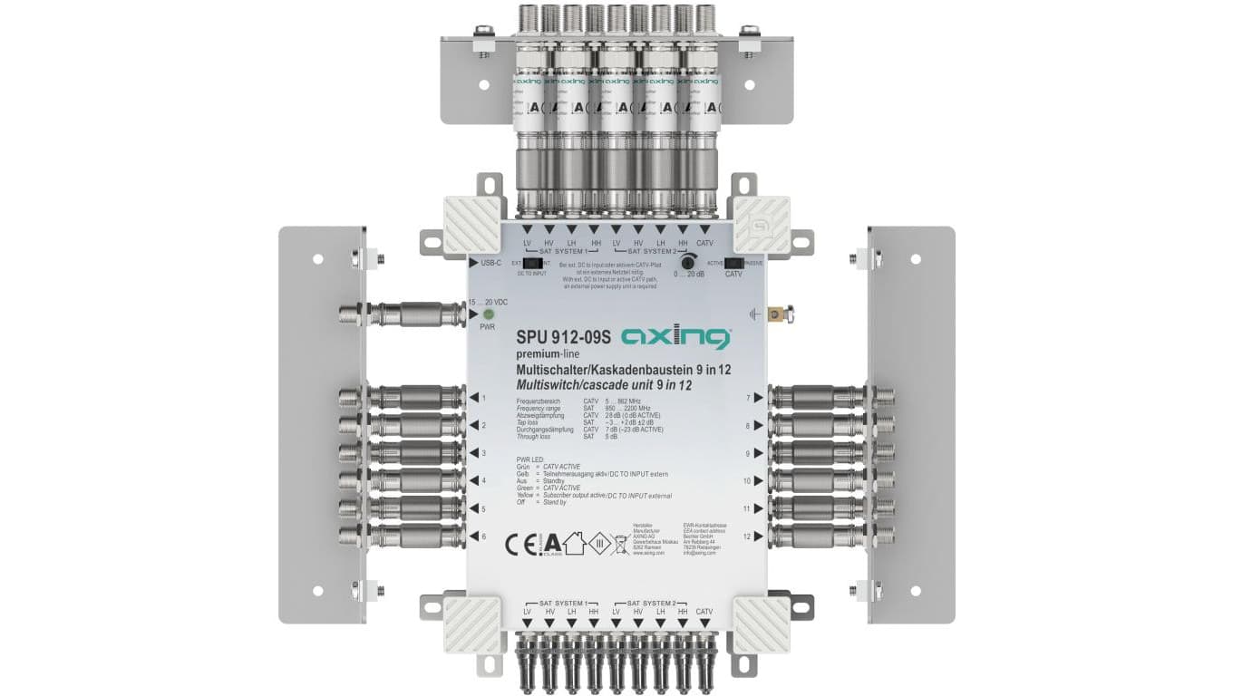 Multiswitch Axing 9/12 SPU 912-09S kaskadowy 8×SAT (2xLNB Quattro) 1 × naziemna