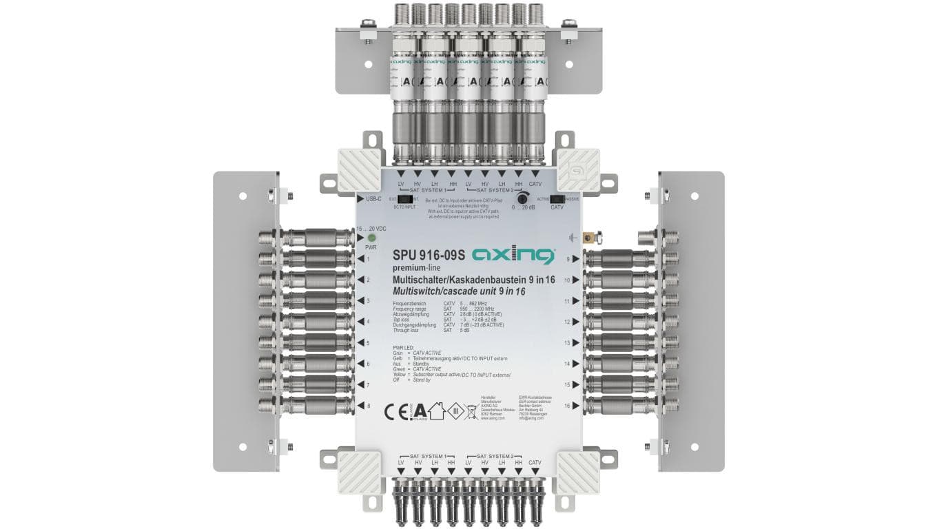 Multiswitch Axing 9/16 SPU 916-09S kaskadowy 8×SAT (2xLNB Quattro) 1 × naziemna