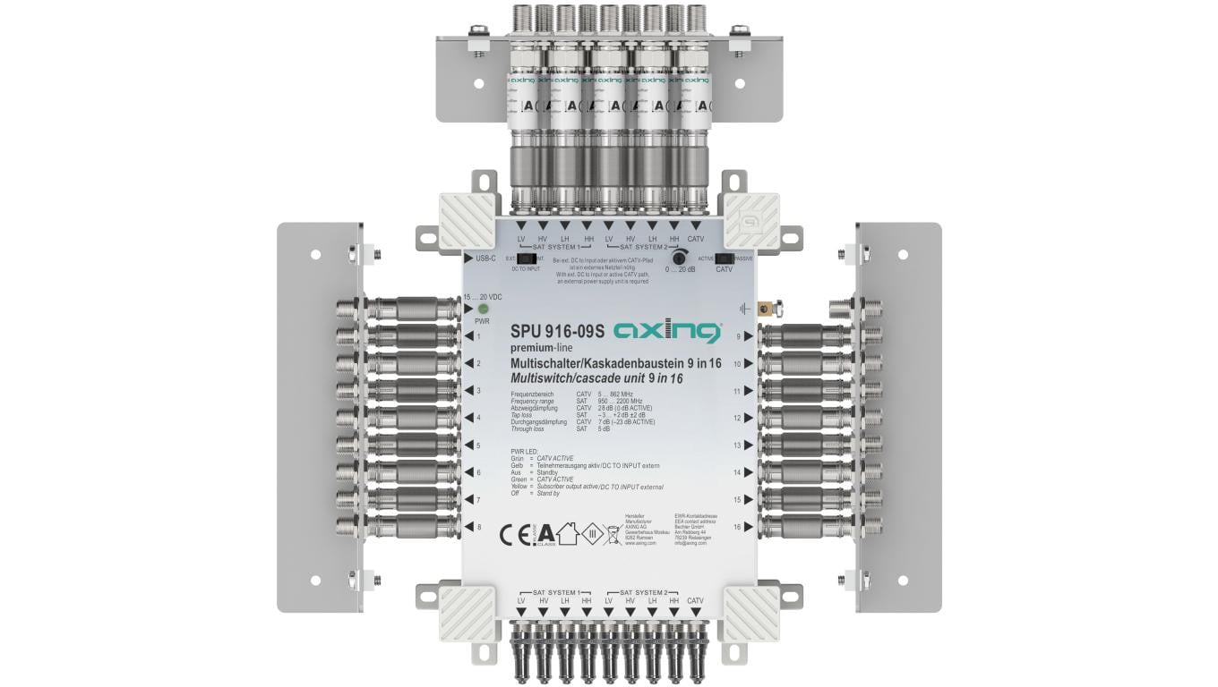 Multiswitch Axing 9/16 SPU 916-09S kaskadowy 8×SAT (2xLNB Quattro) 1 × naziemna