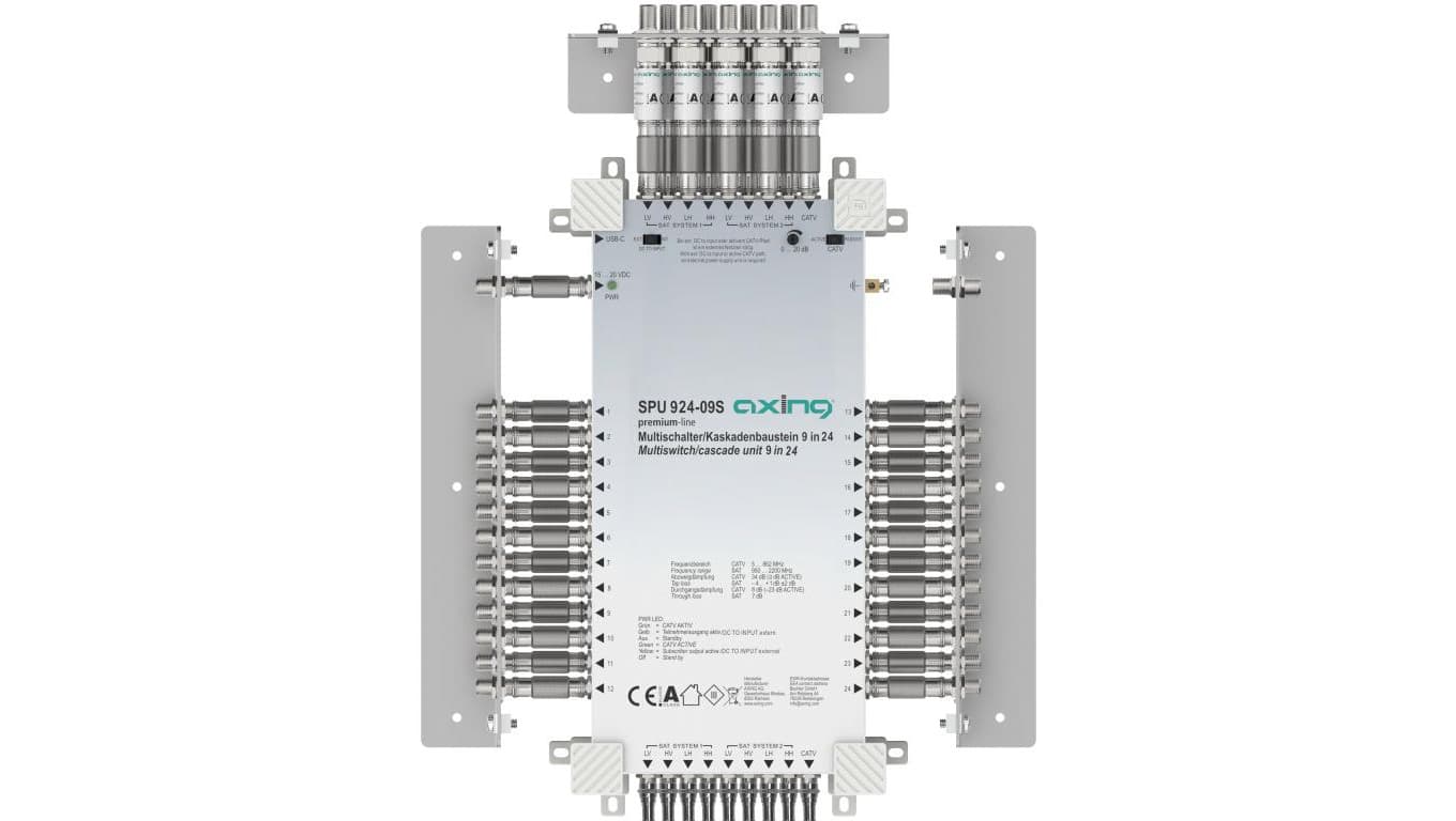 Multiswitch Axing 9/24 SPU 924-09S kaskadowy 8×SAT (2xLNB Quattro) 1 × naziemna