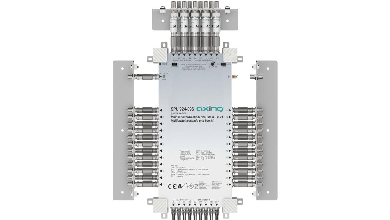 Multiswitch Axing 9/24 SPU 924-09S kaskadowy 8×SAT (2xLNB Quattro) 1 × naziemna