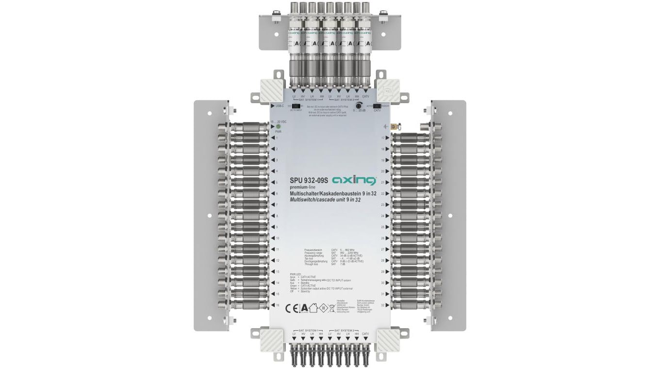 Multiswitch Axing 9/32 SPU 932-09S kaskadowy 8×SAT (2xLNB Quattro) 1 × naziemna