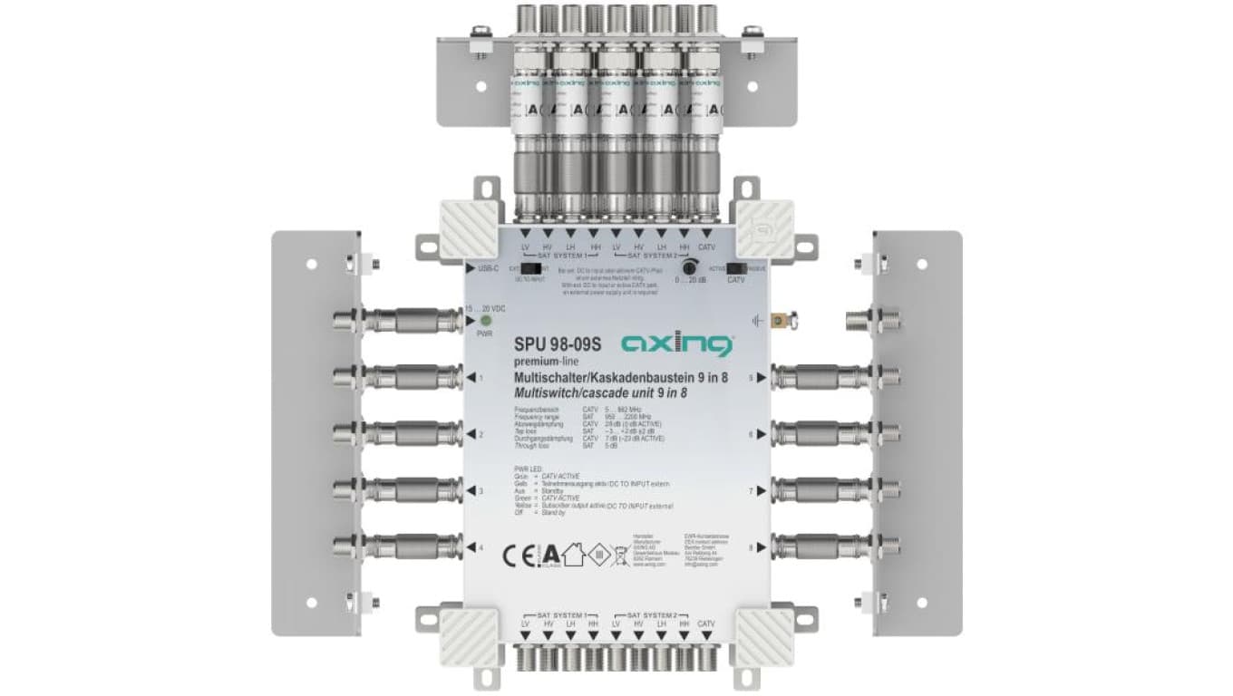 Multiswitch Axing 9/8 SPU 98-09S kaskadowy 8×SAT (2xLNB Quattro) 1 × naziemna