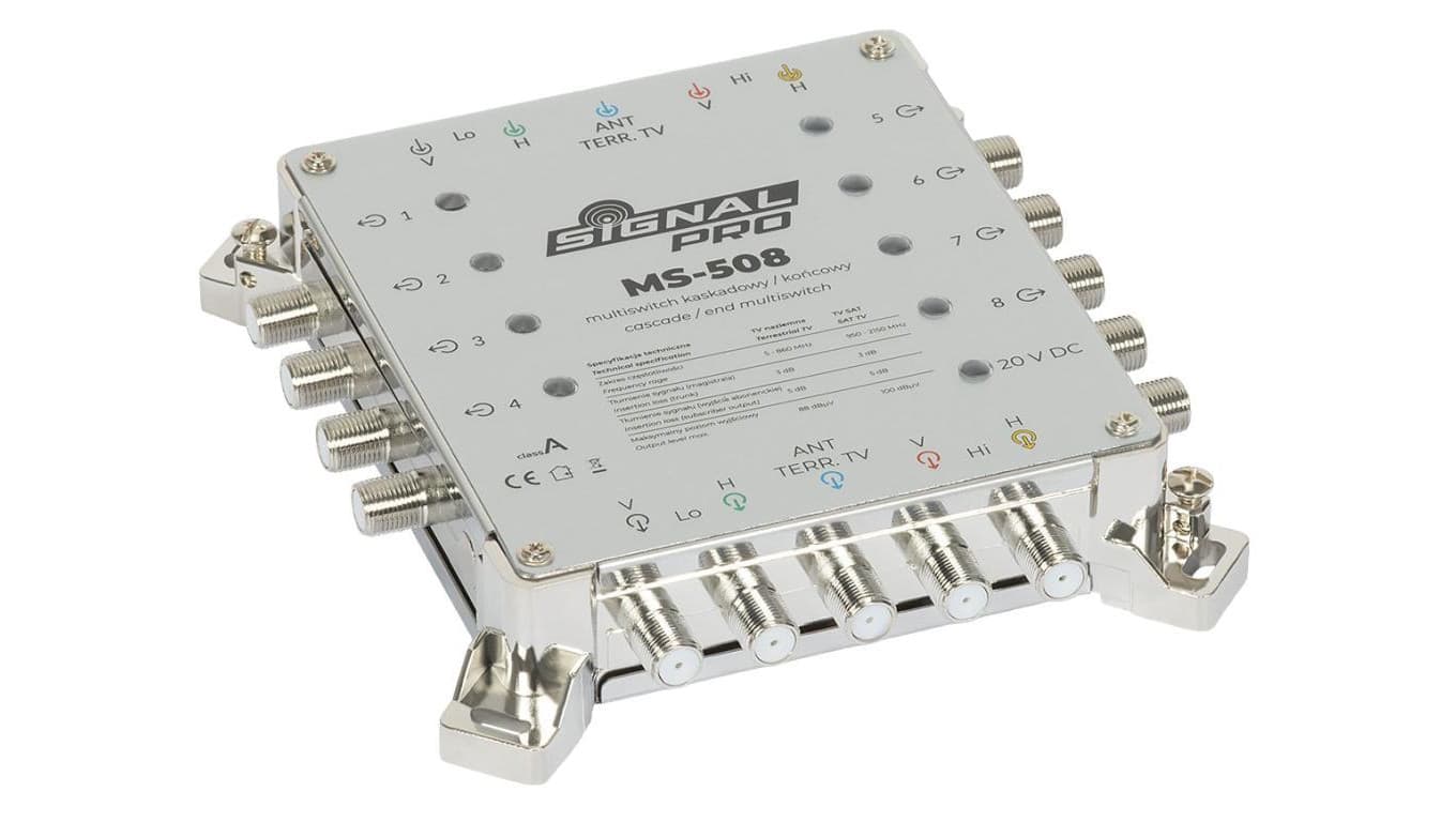 Multiswitch przelotowy MS-508 SIGNAL PROfessional klasa A, 5-wejściowy, 8-wyjściowy z zasilaczem