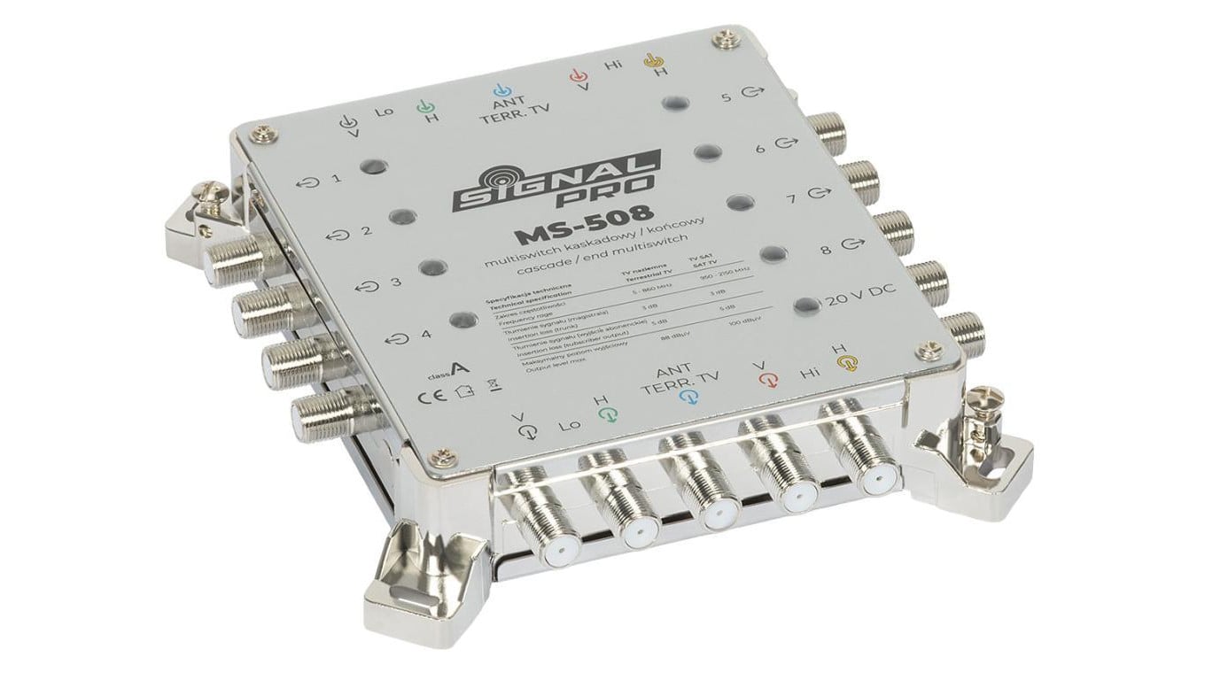 Multiswitch przelotowy MS-508 SIGNAL PROfessional klasa A, 5-wejściowy, 8-wyjściowy z zasilaczem