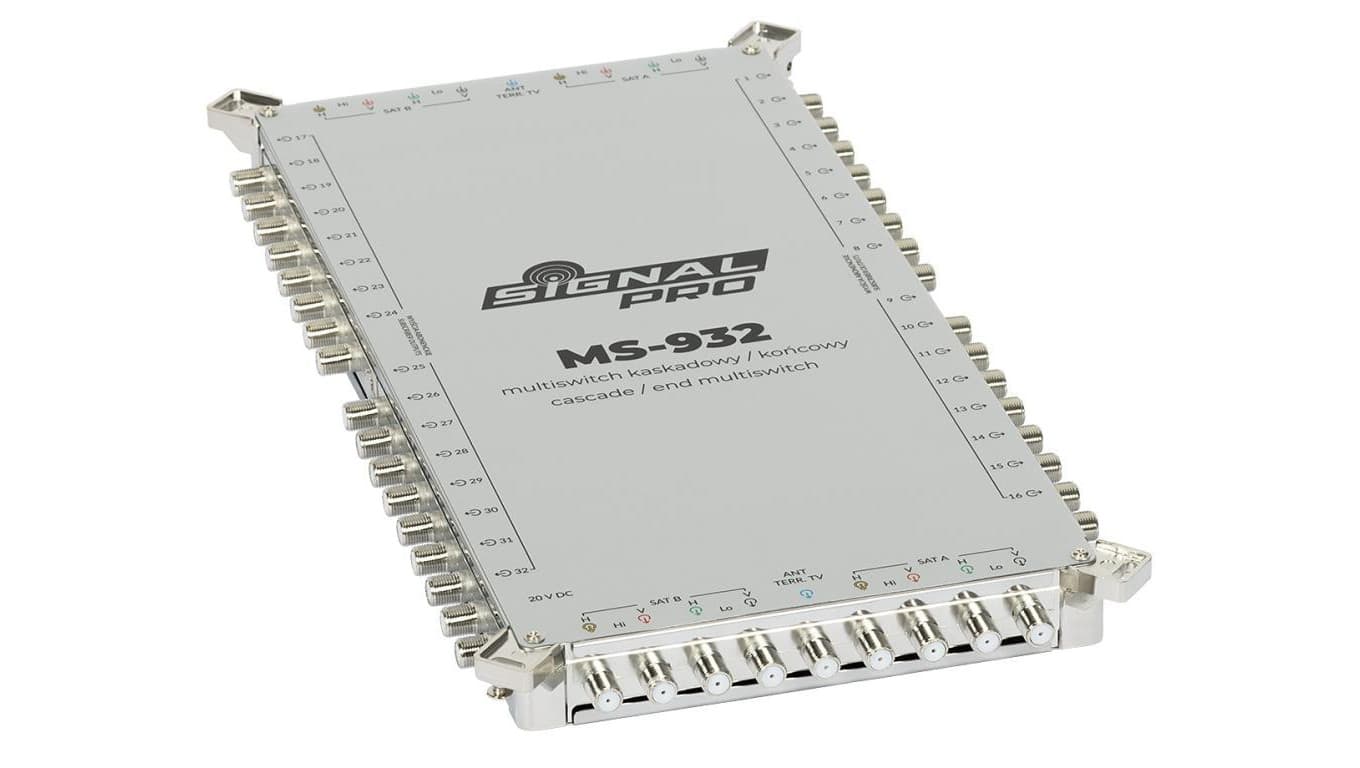 Multiswitch przelotowy MS-932 SIGNAL PROfessional klasa A, 9-wejściowy, 32-wyjściowy z zasilaczem