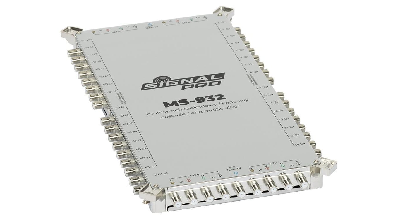 Multiswitch przelotowy MS-932 SIGNAL PROfessional klasa A, 9-wejściowy, 32-wyjściowy z zasilaczem