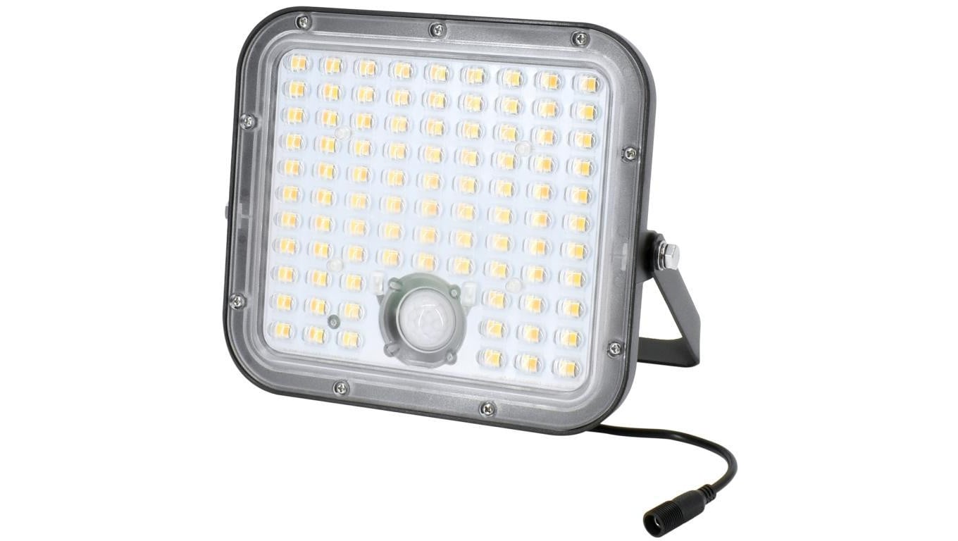 Naświetlacz solarny naścienny LED z czujnikiem ruchu PIR 30W 4800lm 4000K biała neutralna NW 6000mAh czarny BEMKO