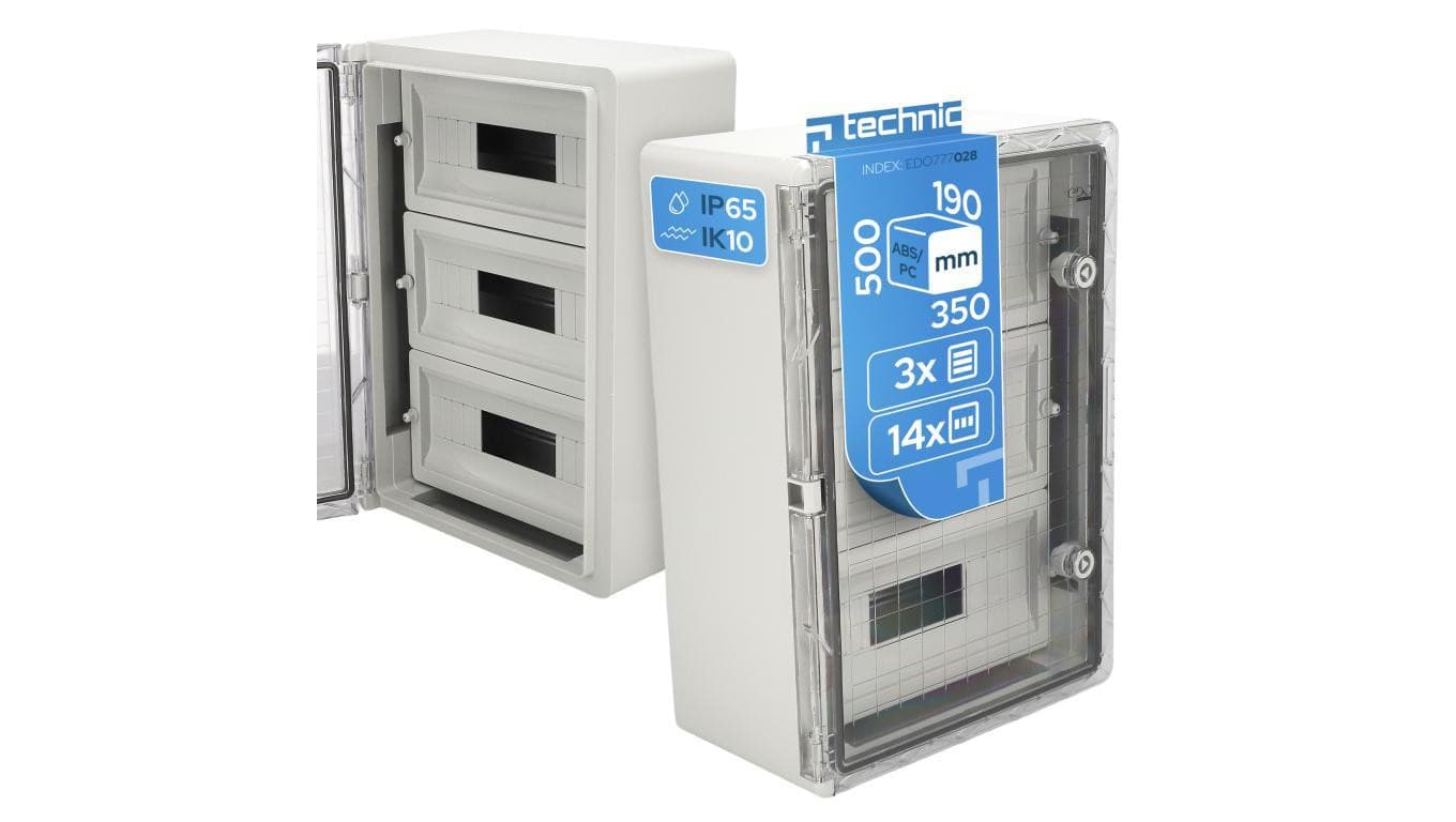 Obudowa ABS modułowa 14x3 z szyną TH 350x500x190 z ocynkowaną płytą montażową - transparentne drzwi PC - szara EDO777028 EDO