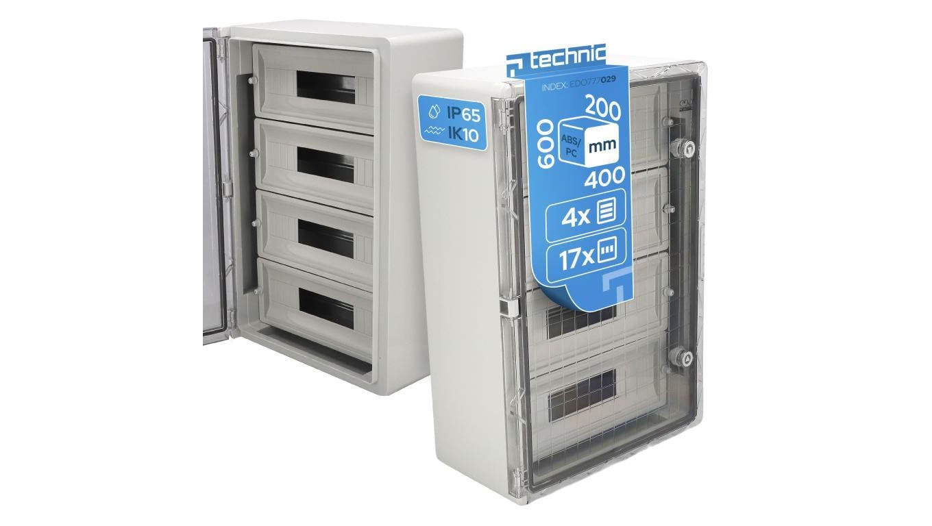 Obudowa ABS modułowa 17x4 z szyną TH 400x600x200 z ocynkowaną płytą montażową - transparentne drzwi PC - szara EDO777029 EDO