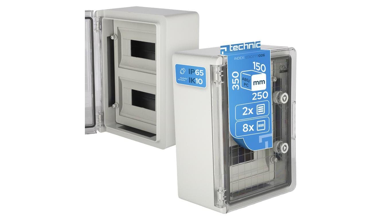 Obudowa ABS modułowa 8x2 z szyną TH 250x350x150 z ocynkowaną płytą montażową - transparentne drzwi PC - szara EDO777026 EDO