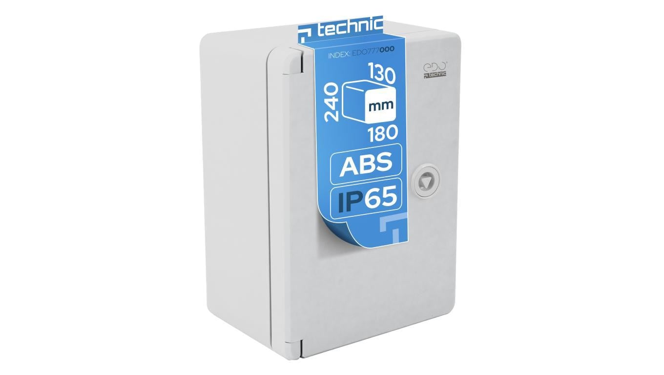 Obudowa ABS standardowa pusta 180x240x130 z ocynkowaną płytą montażową szara IP65 EDO777000 EDO