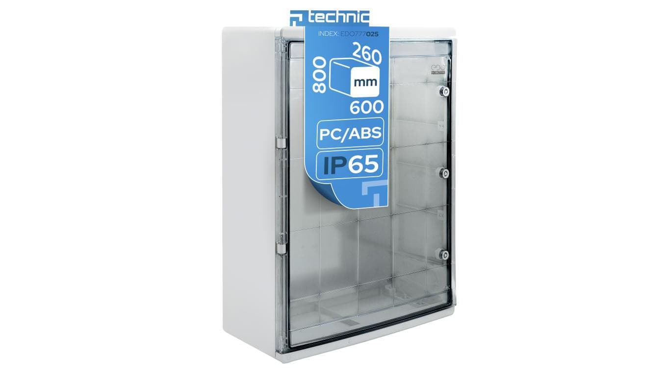 Obudowa ABS standardowa pusta 600x800x260 z ocynkowaną płytą montażową szara IP65 - transparentne drzwi PC - EDO777025 EDO