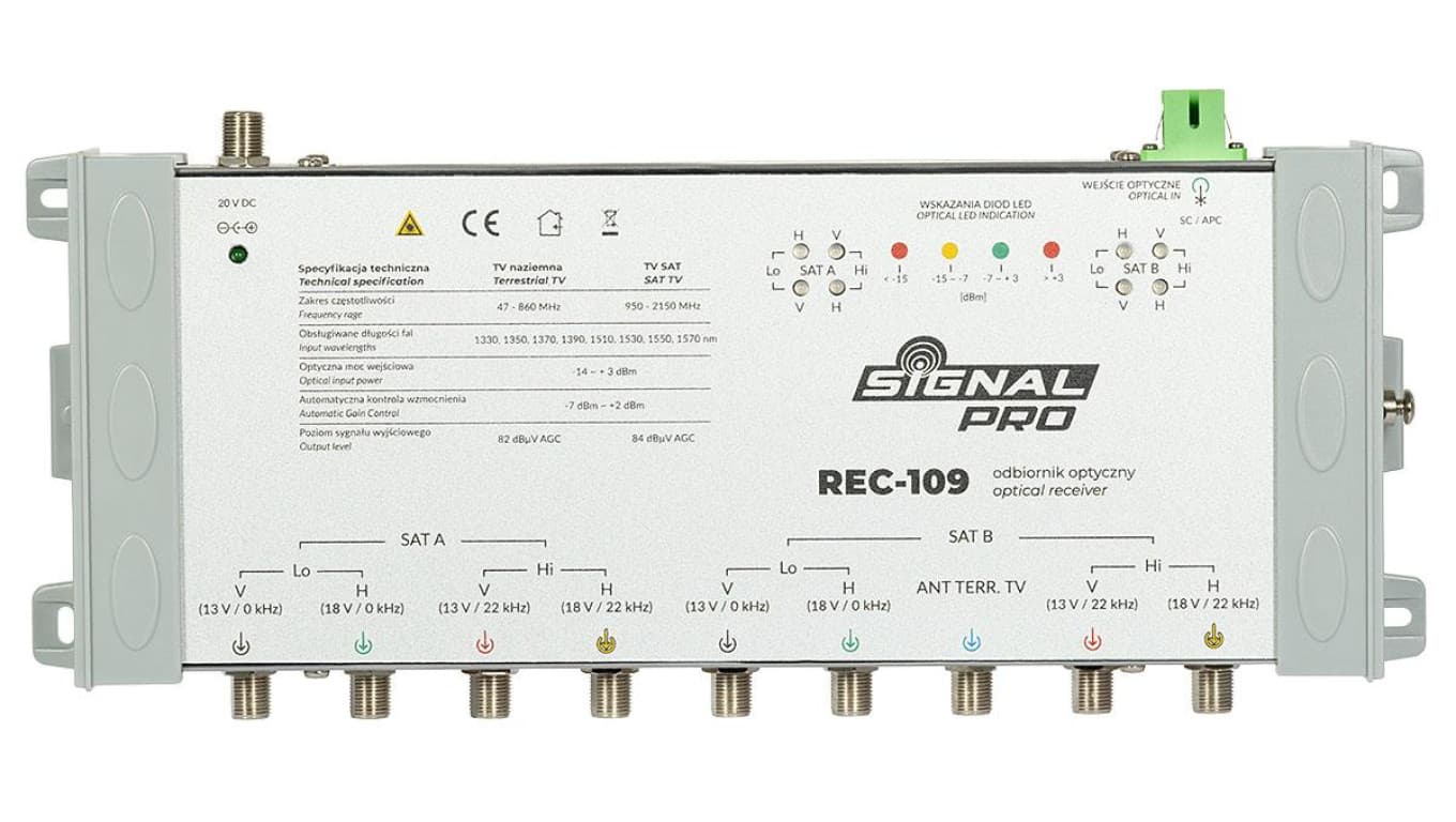 Odbiornik optyczny QUATRO REC-109 (8x SAT IF+Terr) SIGNAL PROfessional