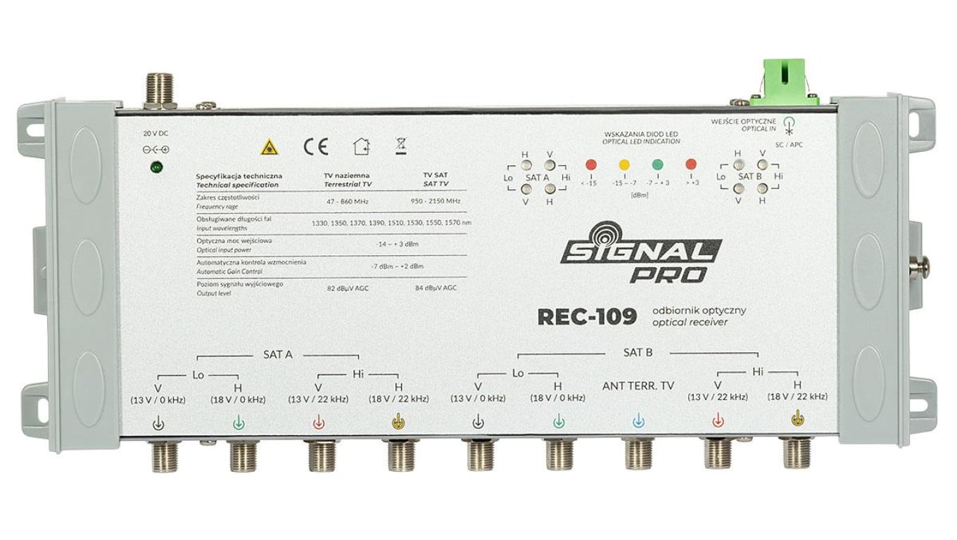 Odbiornik optyczny QUATRO REC-109 (8x SAT IF+Terr) SIGNAL PROfessional