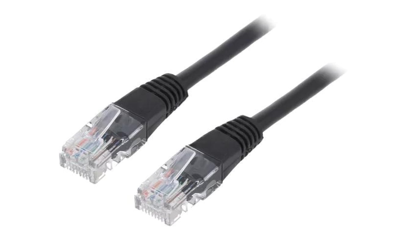 Patch cord U/UTP, Cat 5e, RJ45 wtyk z obu stron, linka, CCA, 0,5m PP12-0.5M/BK