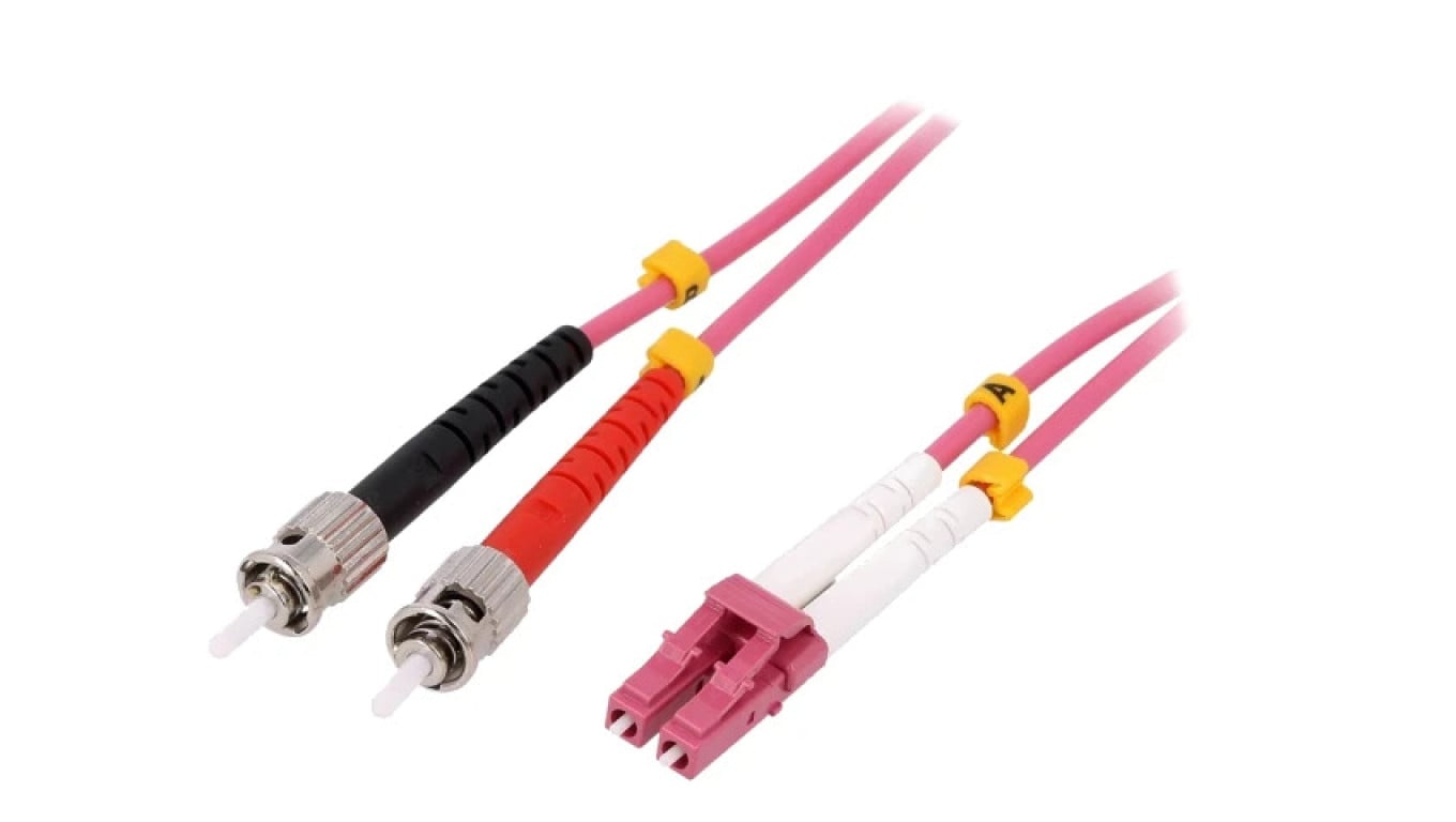 Patch cord światłowodowy OM4 LC/UPC,ST/UPC 10m LSZH różowy FP4LT10