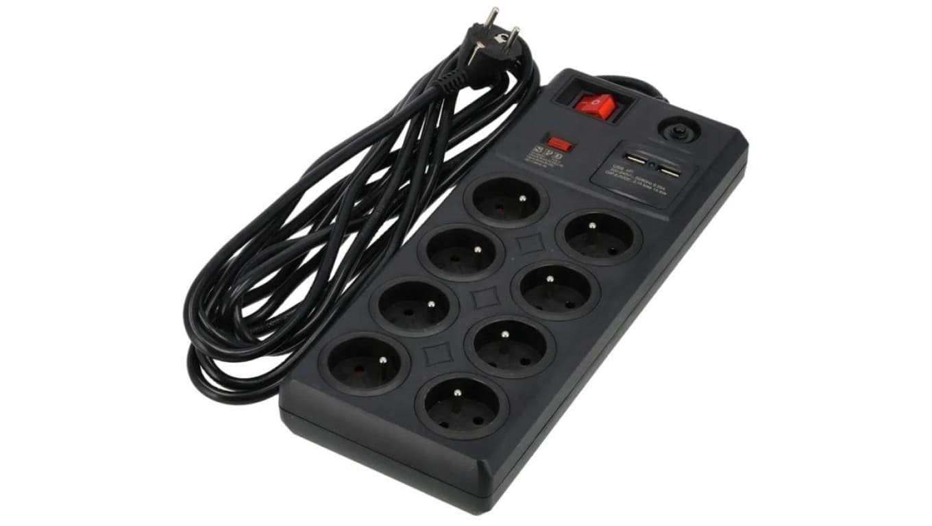 Przedłużacz listwa zasilająca 10 gniazd 2xUSB z wyłącznikiem 5m Schmith