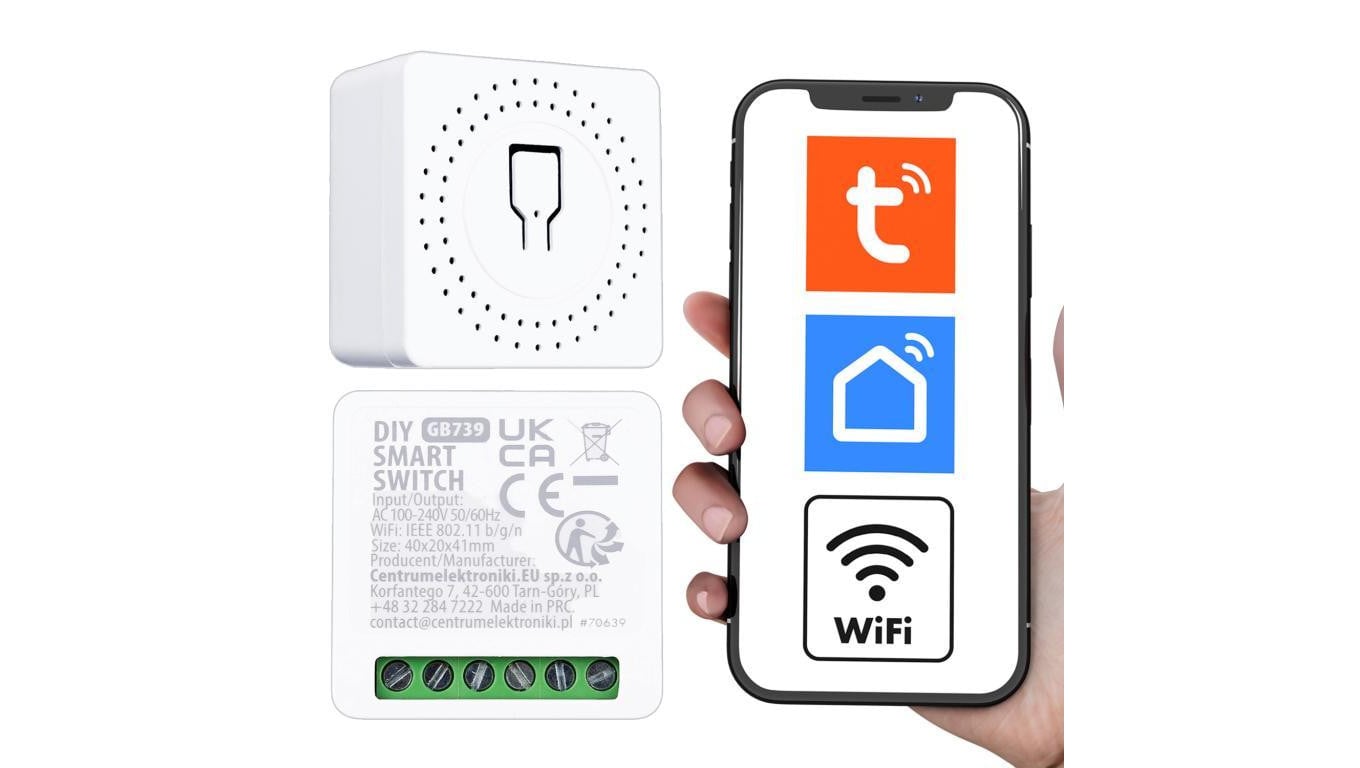 Przekaźnik WiFi dopuszkowy GreenBlue, Android/iOS/Alexa/Google Home,100-240V AC, 50/60Hz, max.16A, dla LED 150W, GB739