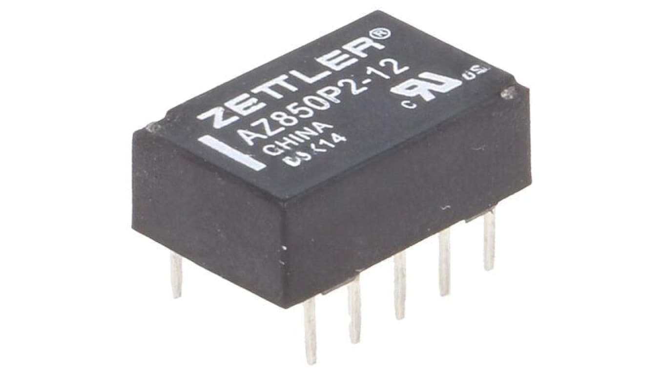 Przekaźnik elektromagnetyczny, DPDT, Ucewki: 12VDC, Iwyj: 1A, na PCB AZ850P2-12