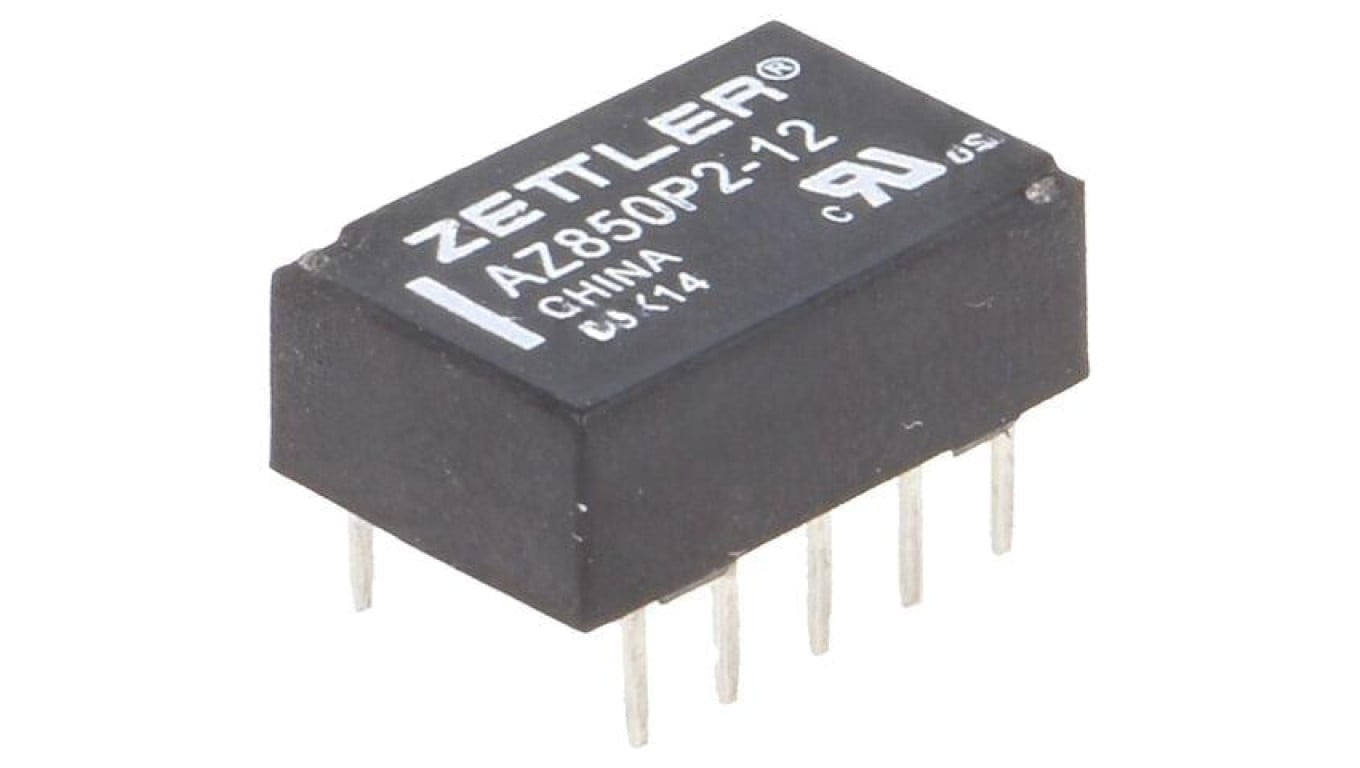 Przekaźnik elektromagnetyczny, DPDT, Ucewki: 12VDC, Iwyj: 1A, na PCB AZ850P2-12