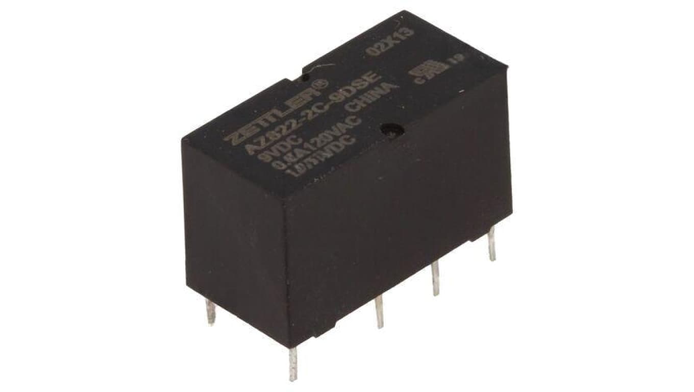 Przekaźnik elektromagnetyczny, DPDT, Ucewki: 9VDC, Iwyj: 2A, na PCB AZ822-2C-9DSE