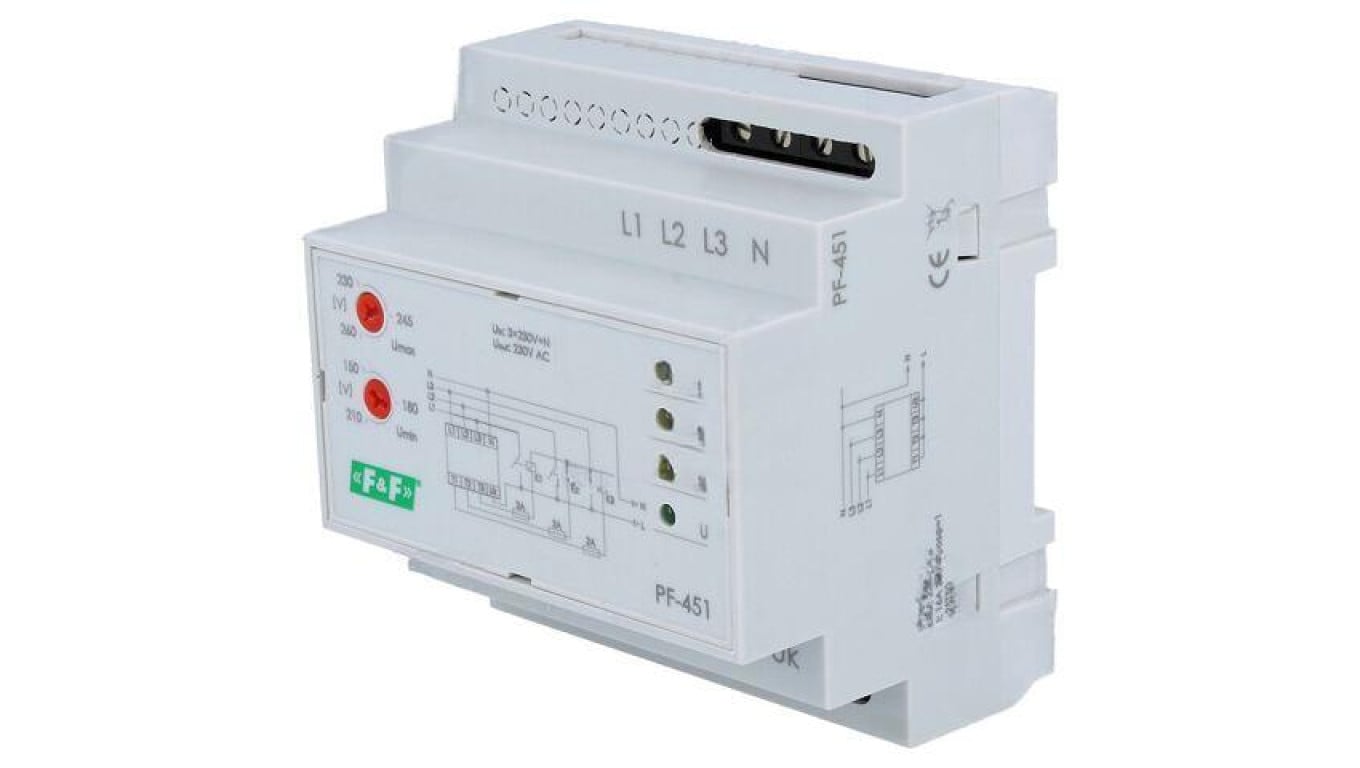 Przekaźnik nadzorczy napięcia, 230VAC, 3 x 230VAC, max. 16A, IP20, -25...50C, PF-451
