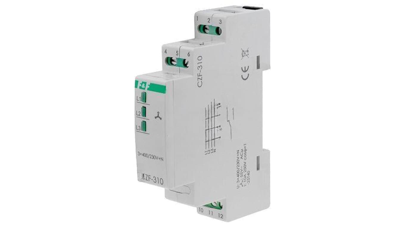 Przekaźnik nadzorczy napięcia, SPDT, 3 x 400VAC, 250VAC / 10A, IP20, -25...40C, CZF-310