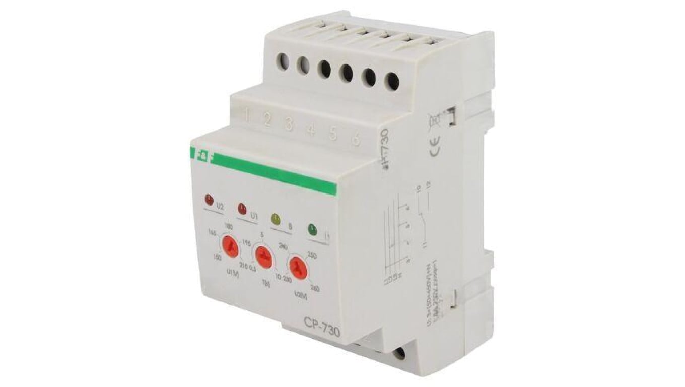 Przekaźnik nadzorczy napięcia, SPDT, 3 x 50...450VAC, 250VAC / 8A, IP20, -25...50C, CP-730