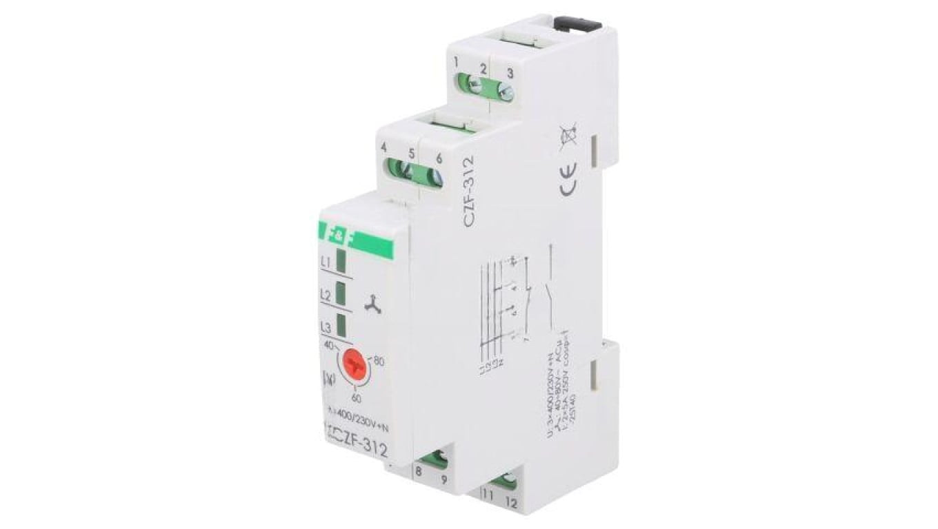 Przekaźnik nadzorczy napięcia, SPST-NO, 3 x 400VAC, 250VAC / 5A, IP20, -25...40C, CZF-312