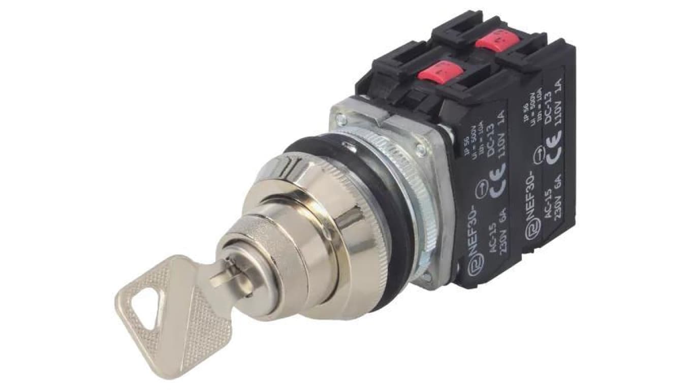 Przełącznik obrotowy z kluczem, Ilość pozycji stabilnych: 2, NC x3 + NO, 30mm W0-NEF30-B X3Y