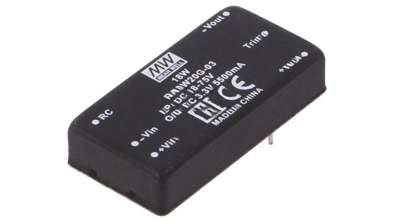 Przetwornica DC/DC, 20W, Uwej: 18...75 VDC, Uwyj: 3,3 VDC, Iwyj: 5500mA RSDW20G-03