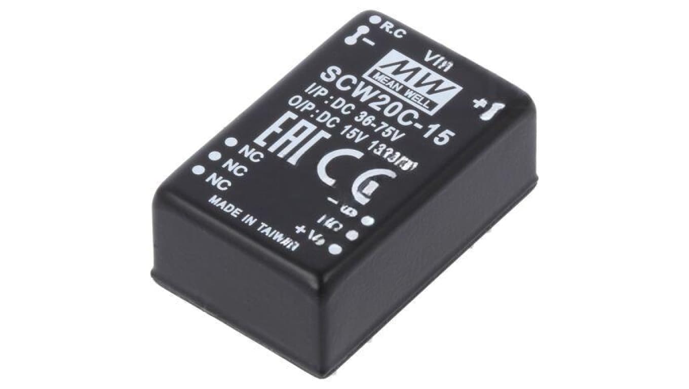 Przetwornica DC/DC, 20W, Uwej: 36...75 VDC, Uwyj: 15 VDC, Iwyj: 1333mA SCW20C-15