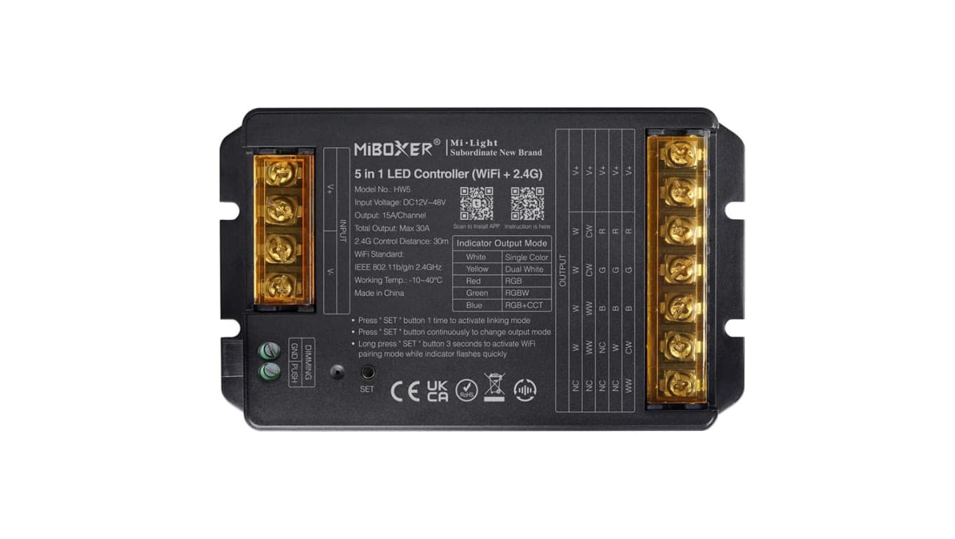 Sterownik LED MiLight uniwersalny 5w1 6A/kan. max.30A Wi-Fi 12-48VDC HW5